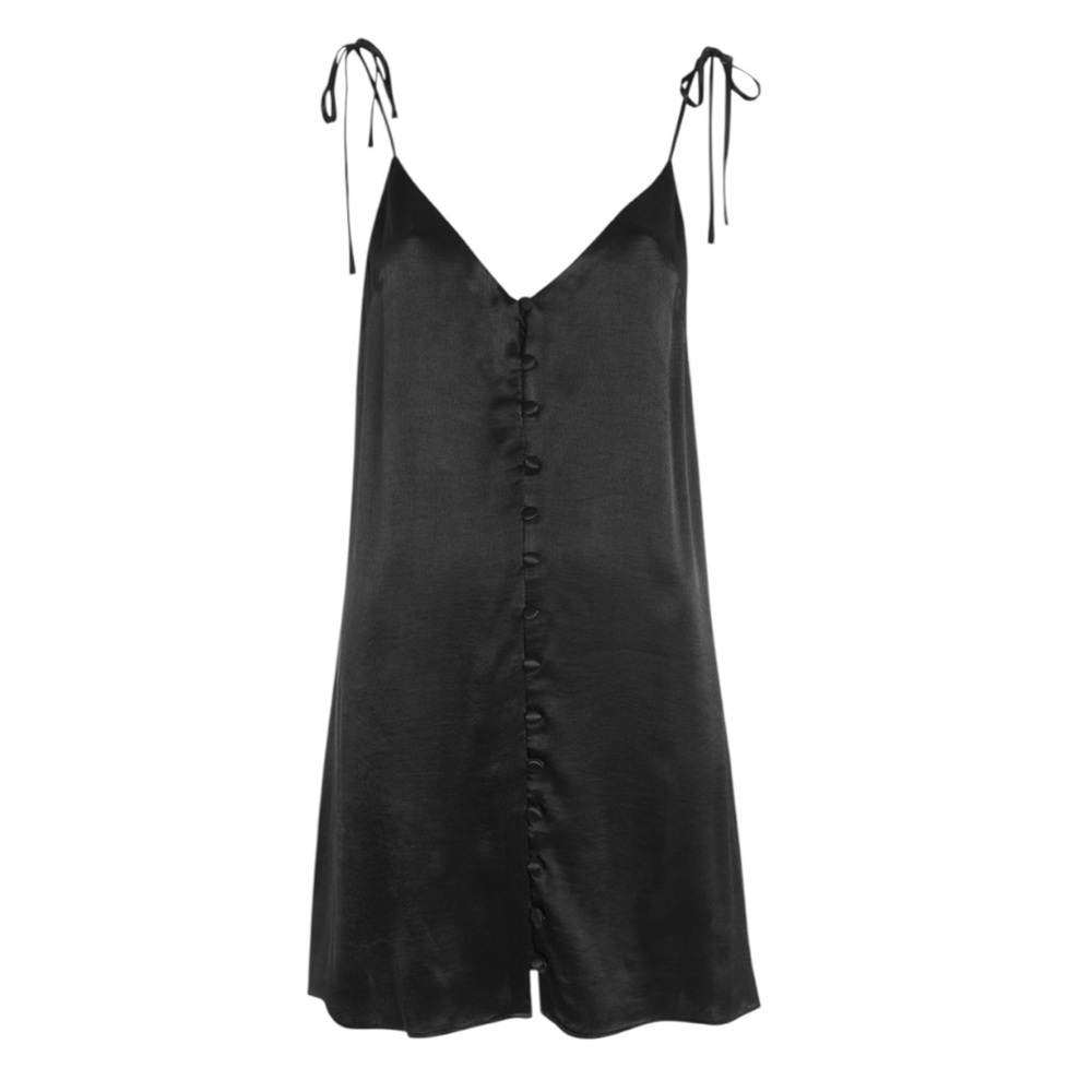 Topshop Satin Button-Down Mini Cami Dress with Tie Sleeves